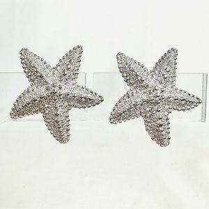 MONET Signed Vintage Clip On MCM Textured Silver Tone Beachy Starfish Earrings